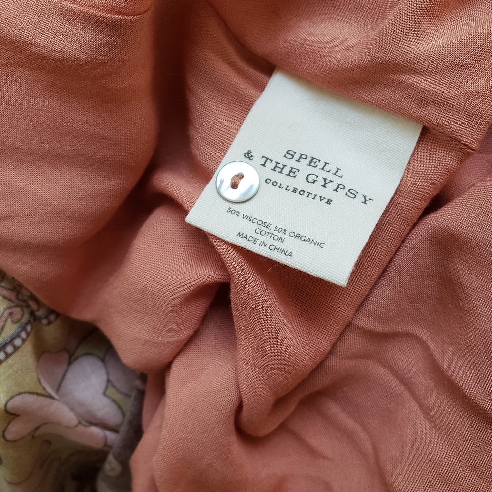 Spell & The Gypsy Buttercup Sunrise Maxi Dress L Floral Bell Sleeve Button Down - Picture 10 of 11